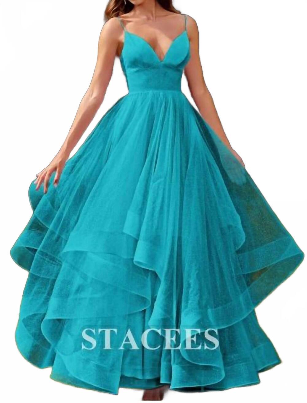 NEW SERENDIPITY princess tulle v neck prom dress in jade